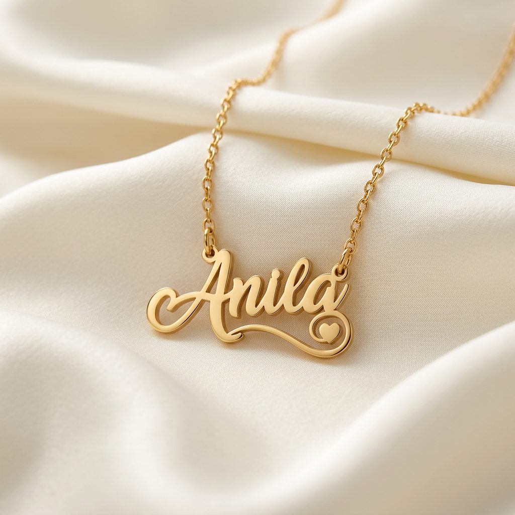 Bin Maqsood Anila name necklace in script form.