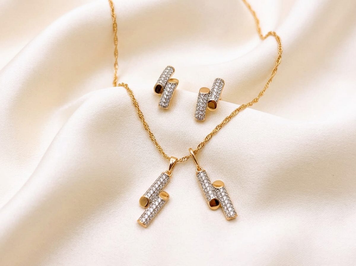 Bin Maqsood staggered cylinder pendant set with earrings.