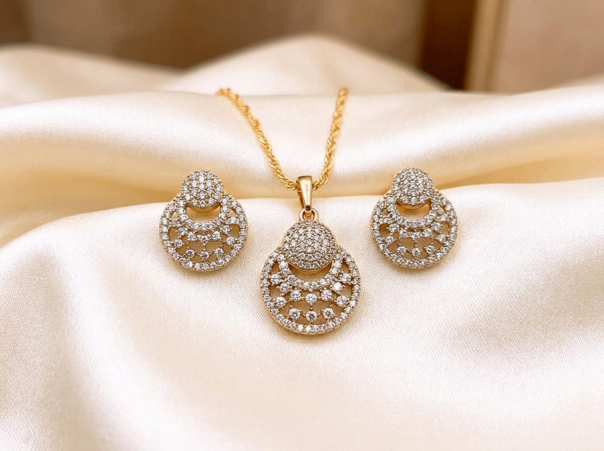 Bin Maqsood circular filigree pendant and earring set.